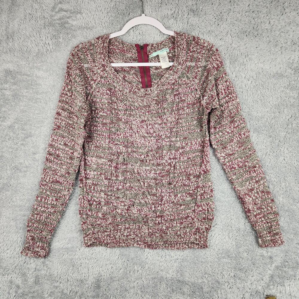 Maurices Sweater Womens Medium Pink Marled Cable Knit Scoop Neck Zip Back